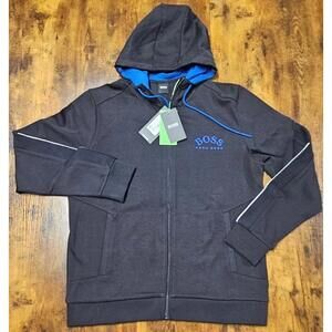 Hugo Boss Hoodie Sweatshirt Full Zip Black And Blue Size Extra Large NWT